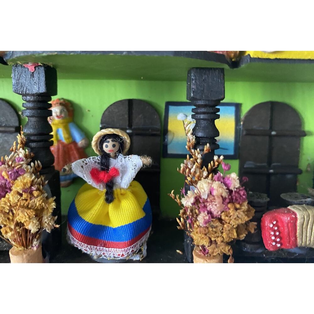 Handcrafted Colombian Folk Art Wooden Casita House 3D Wall Art 9x9x2 Key Holder - Picture 6 of 6